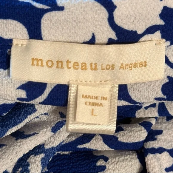 Monteau Los Angeles Women’s Dress Size Large Blue & White Floral Buttons - Picture 8 of 16